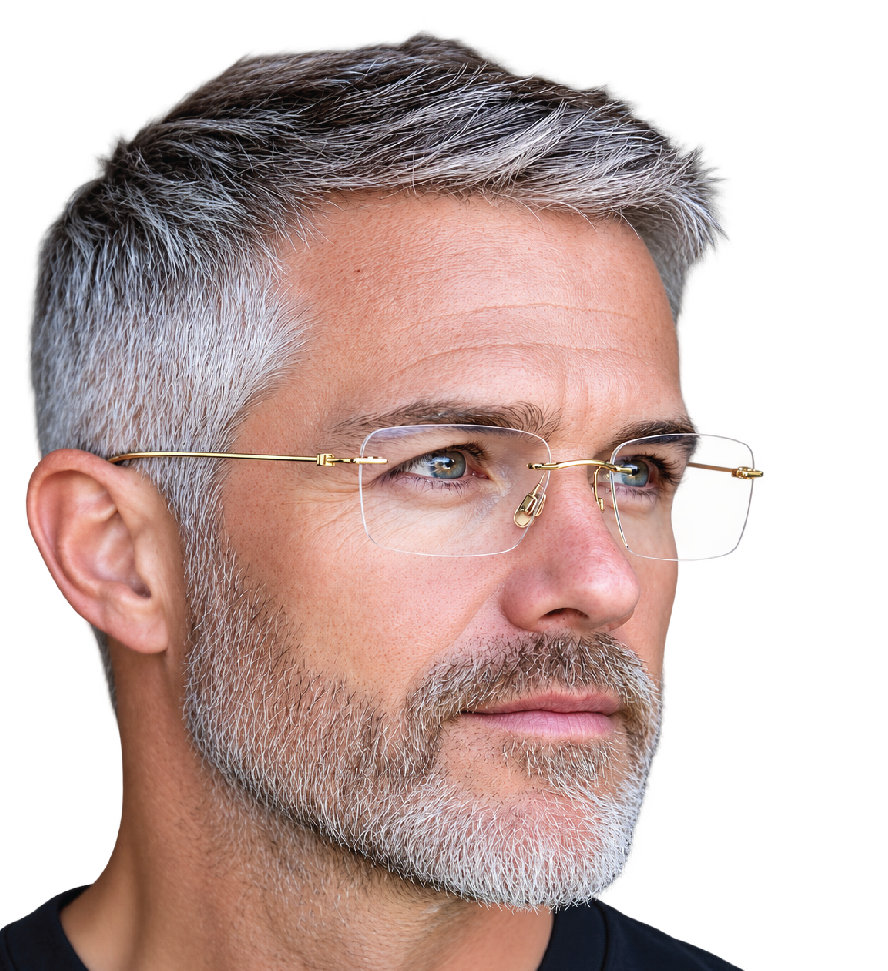 Man wearing rimless progressive glasses